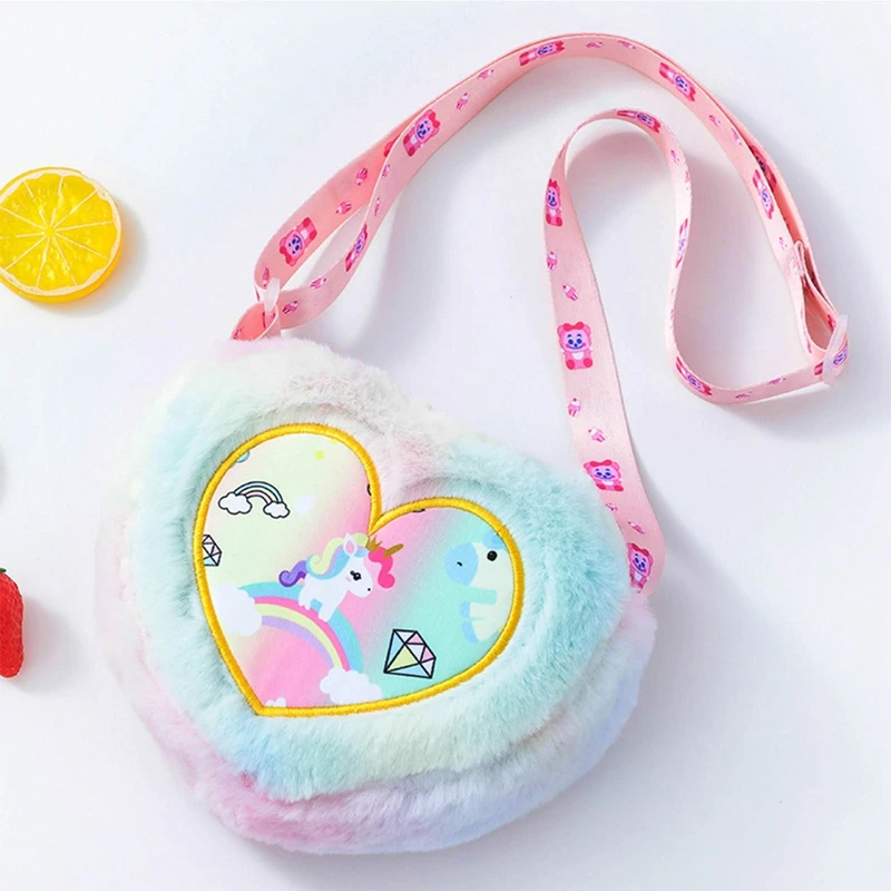 

Lovely Soft Plush Unicorn Heart Crossbody Bag Women Girls Tied Dye Shoulder Bag Fashion Cute Heart Bag New Year Party Girls Gift