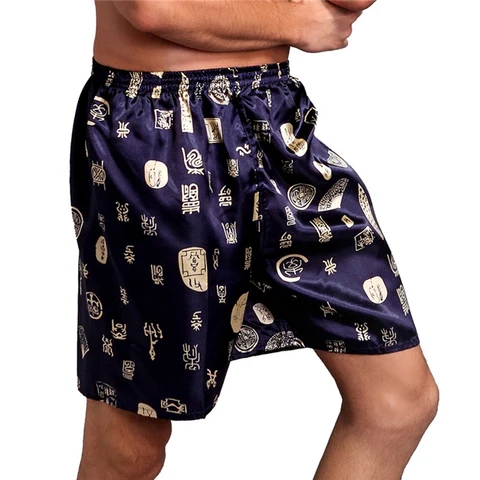 Мужские штаны для сна, шелковые атласные пижамы, Повседневные Шорты Для сна с принтом, дизайнерские мужские свободные шорты для сна
