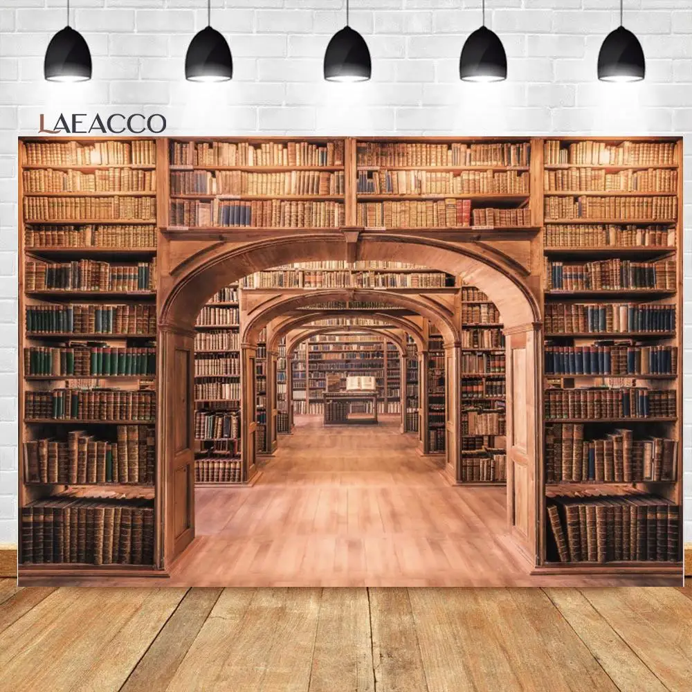 

Laeacco Vintage Bookshelf Photography Backdrop Library Study Wood Bookrack Interior Decor Kids Adults Portrait Photo Background