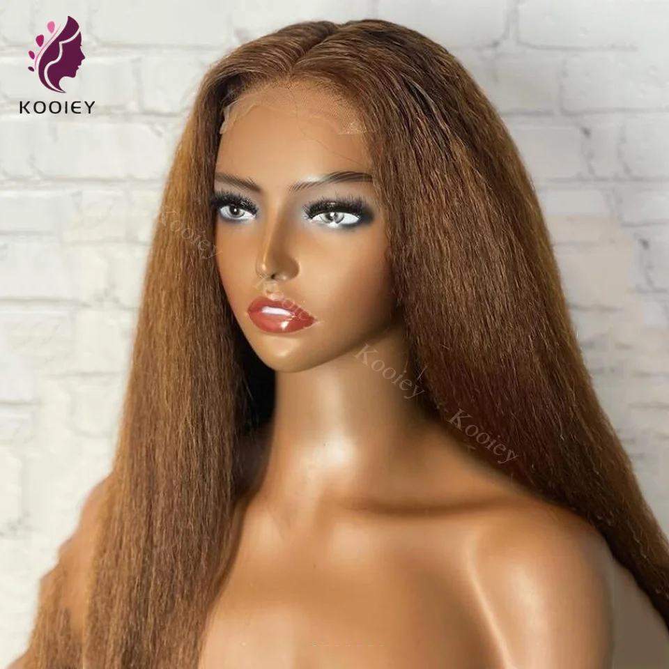 

5x5 Silk Top Closure Wig Yaki Brown Kinky Straight 180 Density 13x6 Lace Front Human Hair Wigs For Women Preplucked Bleach Knots