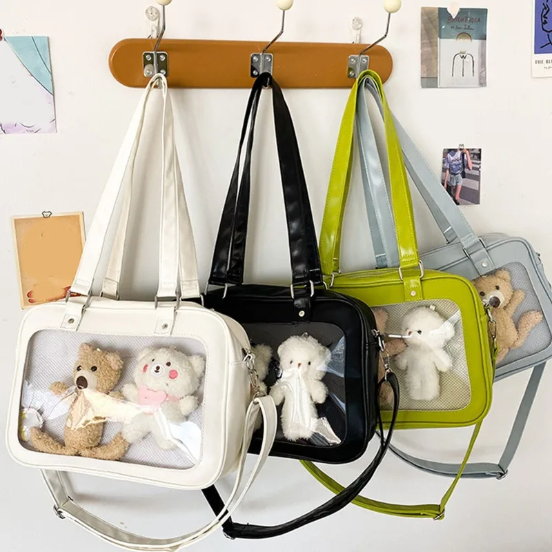 

Japanese JK School Uniform Bag Girls Student Clear PU Leather Handbag Cosplay Anime Shoulder Bag Large Capacity Crossbody Bag