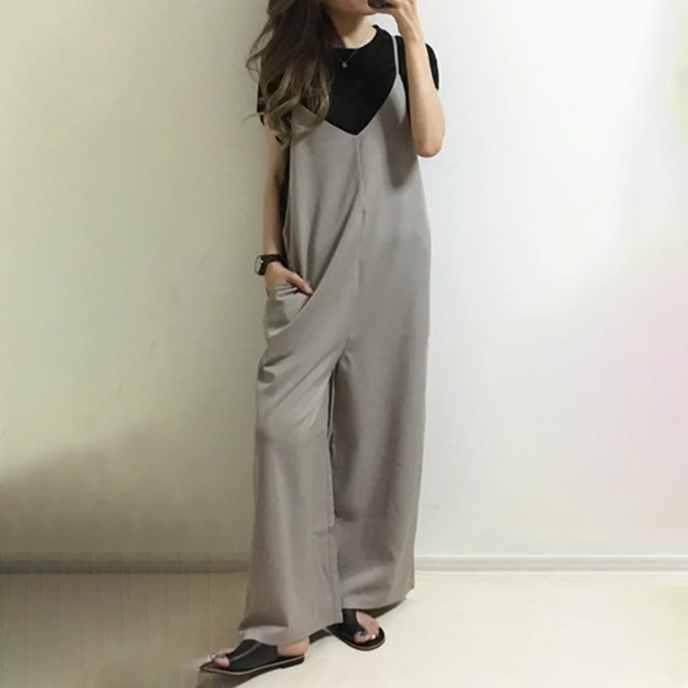 

Jumpsuit V-neck Slightly Smooth Beautiful Line Salopette Strap Ront Back V-lines Feminine With Adjuster Side Pockets 2022