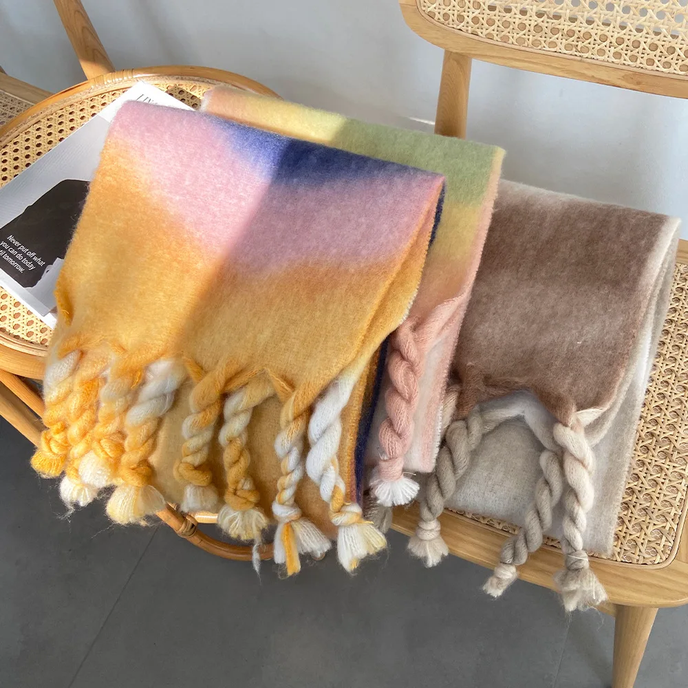 

Fashion Cashmere Neckercheif Scarf for Women Winter Warm Pashmina Shawl Wrap Thick Blanket Bufanda Echarpe Ribbow Tassel Scarves