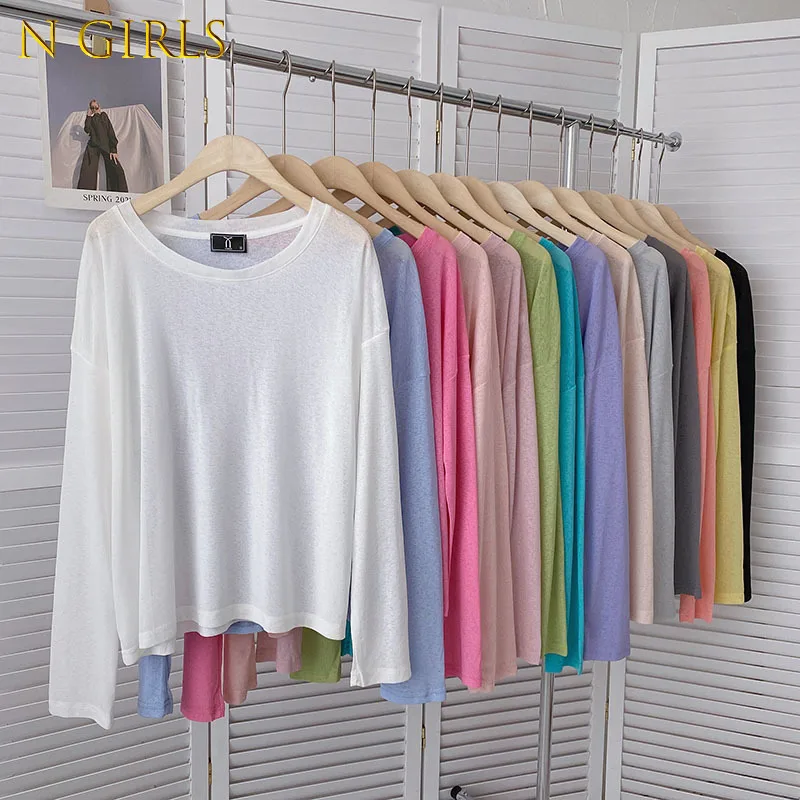 

Solid Color Long-sleeved T-shirt Women's Autumn 2022 Simple New Soft Short Loose Round Neck Bat Shirt Blouse Comfortable top