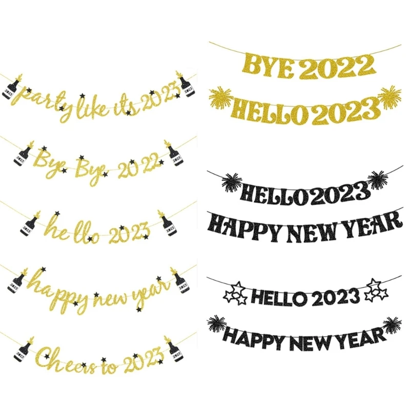 

Happy New Year Bye 2022 Hello 2023 Champagne Bottle Bunting Decor Drop ship