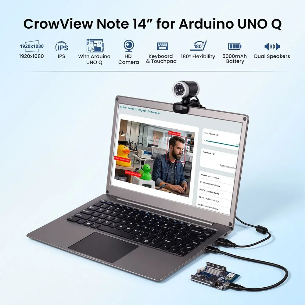 Фото Портативный монитор Elecrow CrowView Note 14 дюймов IPS 1080P с Arduino UNO Q, USB-C, встроенной HD-камерой и динамиком для SBC-ноутбуков №3