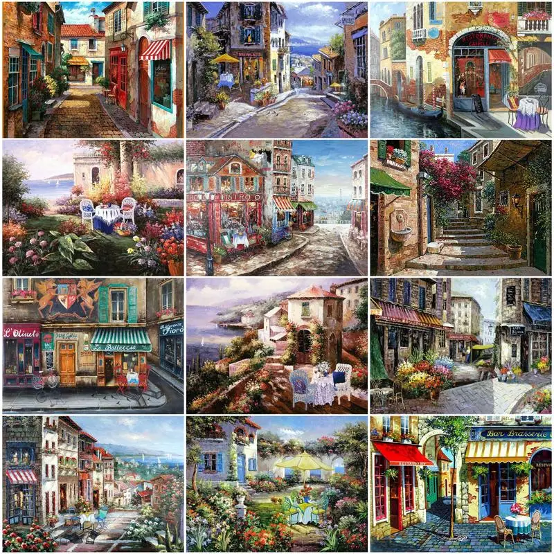 

RUOPOTY Town Store Scenery Oil Painting by Numbers Kill Time Coloring by Numbers Kits Oil Handpainted Living Room Decor Artwork