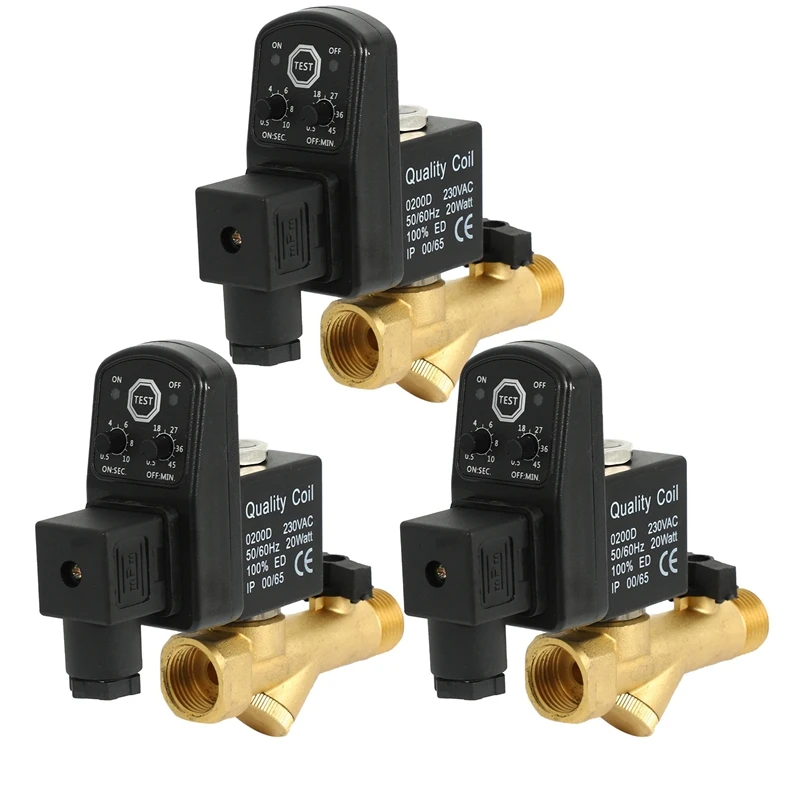 

3-х канальный автоматический дренажный клапан для воздушного компрессора, переменного тока, 220 В, 1/2 дюйма