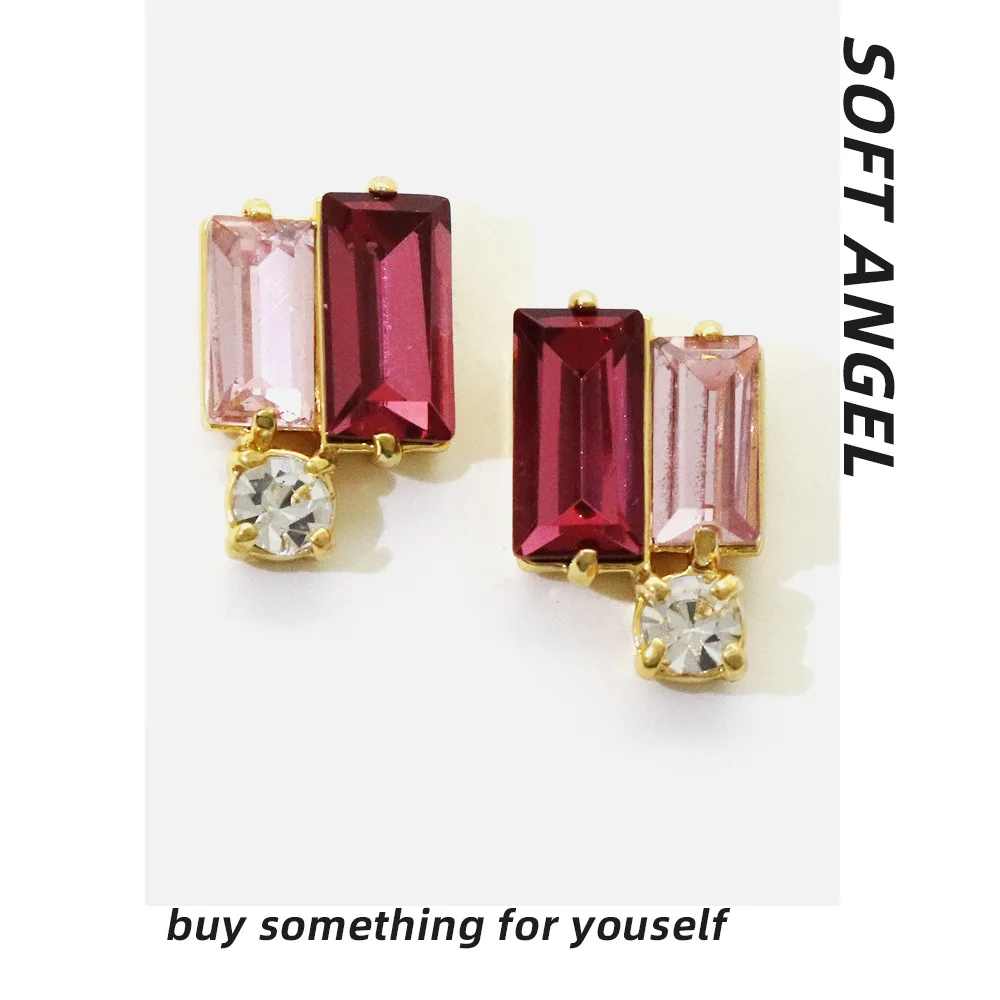 

Простые розовые серьги с бриллиантами 2022, новые Геометрические Квадратные циркониевые серьги