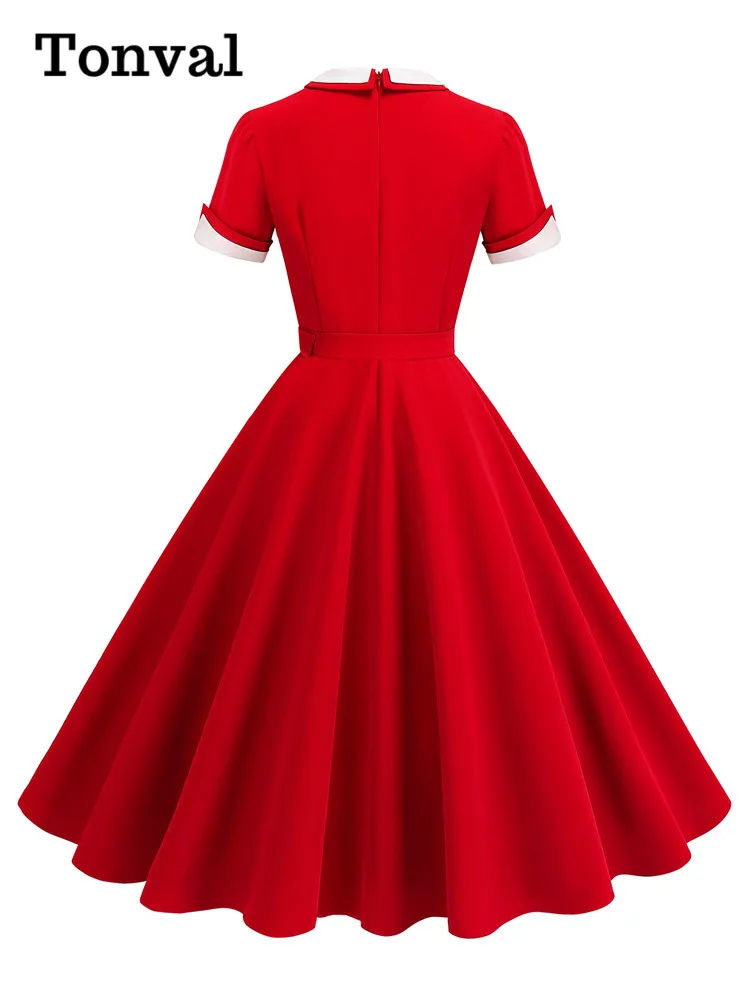 Женское винтажное платье с коротким рукавом Tonval длинное синее в стиле 50-х
