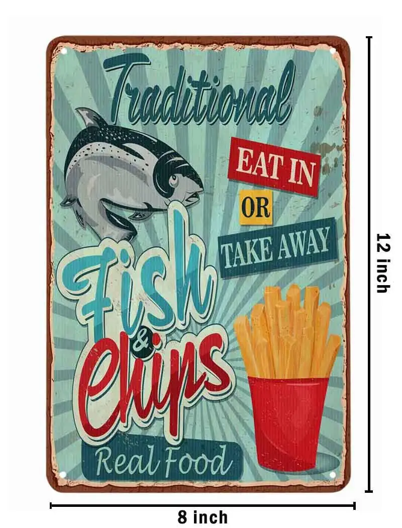 Жестяной знак AOYEGO с рыбками и чипами традиционные жестяные винтажные
