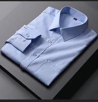 2022 spring new light luxury long sleeved pure blue shirt men business long sleeved shirt comfortable casual shirt simple style