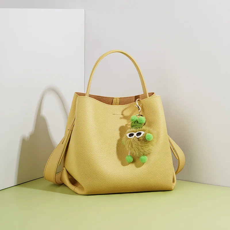 

Genuine Leather Portable Women's Bag Bucket Bag High Sense Niche Design Basket Bag 2022 New Cross-body Soft Leather Bag Women