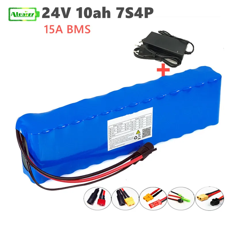 

Aleaivy 24V 10Ah 7S4P lithium battery pack 250W 29.4v 10000mAh 18650 battery 15A power seat BMS power supply+29.4v 2A charger