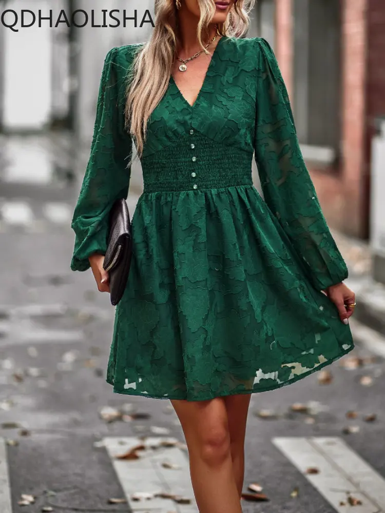 

2023 Spring Summer New Fashion Commuter Women Clothing V-Neck Waist Mesh Temperament Casual Sexy Dress for Women Streetwear