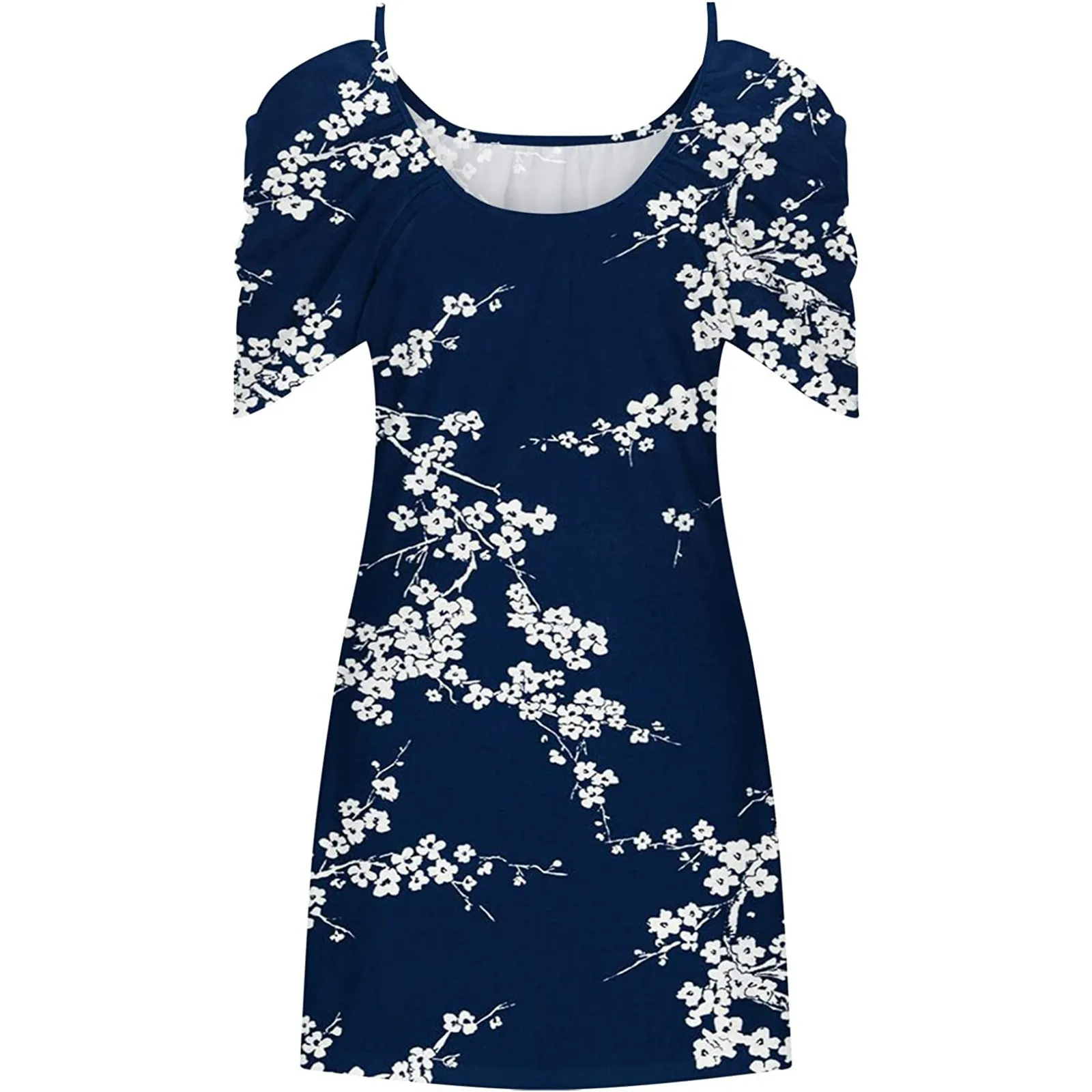 Женское мини-платье с открытыми плечами коротким рукавом и цветочным принтом