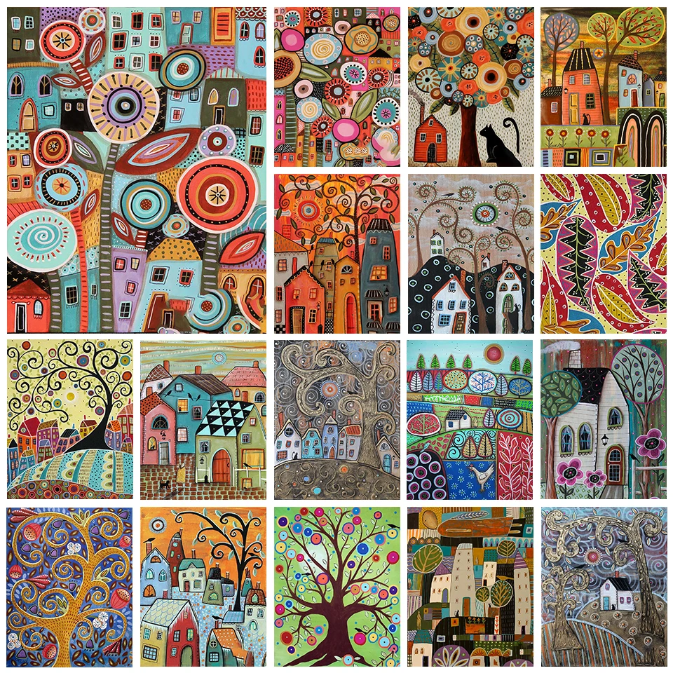 

5D Diy Diamond Painting Landscape Tree Colorful Full Squarediamond Embroidery Abstract Flower Cross Stitch Kits Wall Art Decor