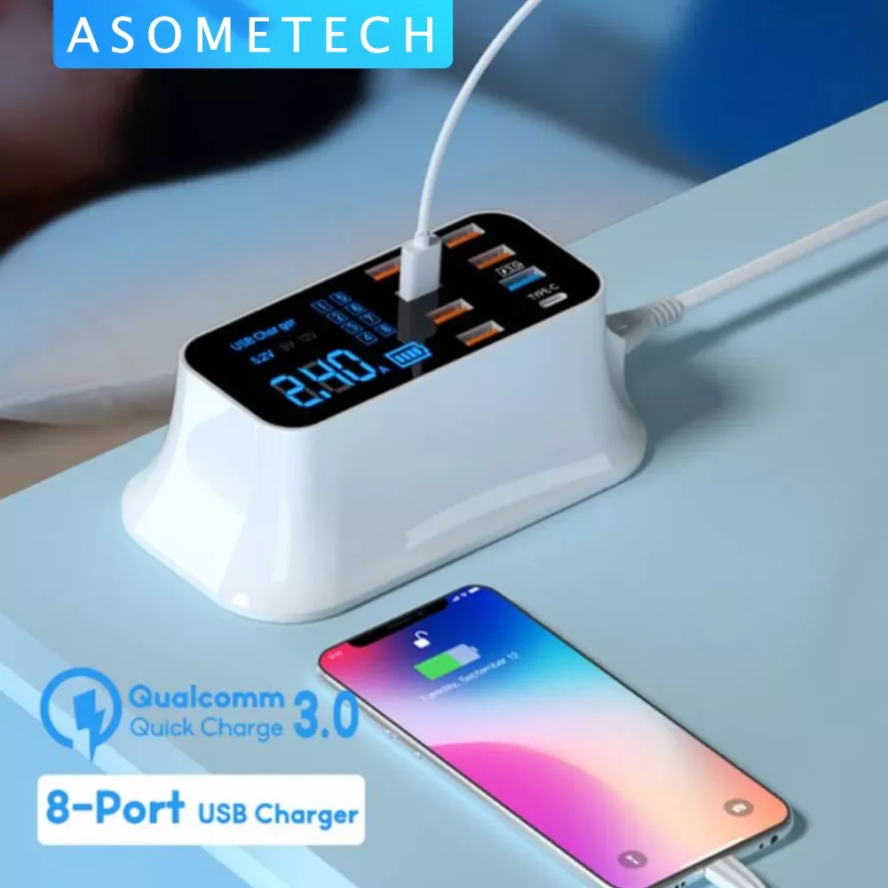 

Quick Charge 3.0 Smart USB Type C Charger Phone USB Charger Fast Charging Desktop Socket Adapter Station Led Display For iphone