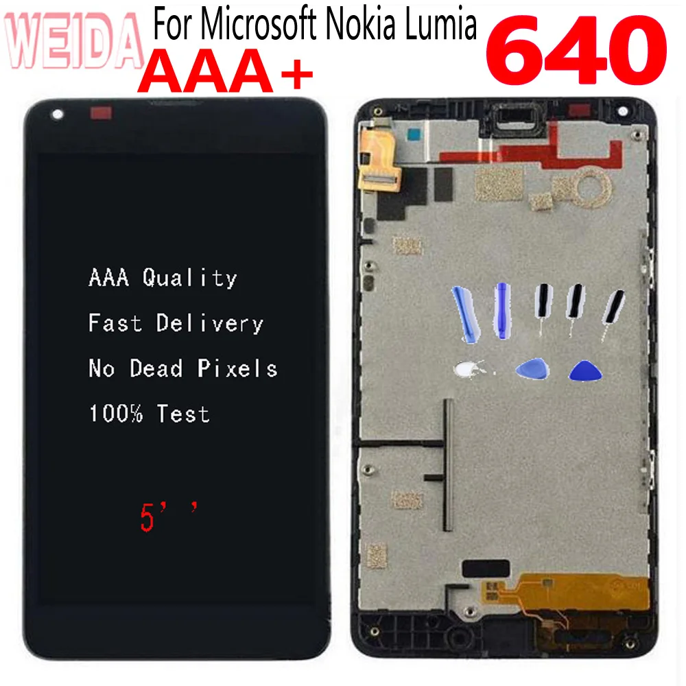 ЖК-дисплей WEIDA 5 "для Microsoft Nokia Lumia 640, дигитайзер, сенсорная панель, экран в сборе с рамкой + инструмент N640 RM-1077
