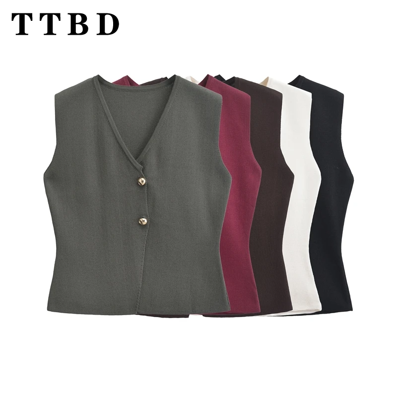 TTBD женский осенний 2024 новый повседневный вязаный кардиган с двумя пуговицами