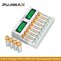phomax 8 slots smart battery charger lcd display4pcs aa 2000mah rechargeable battery for toys doorbell remote control durable