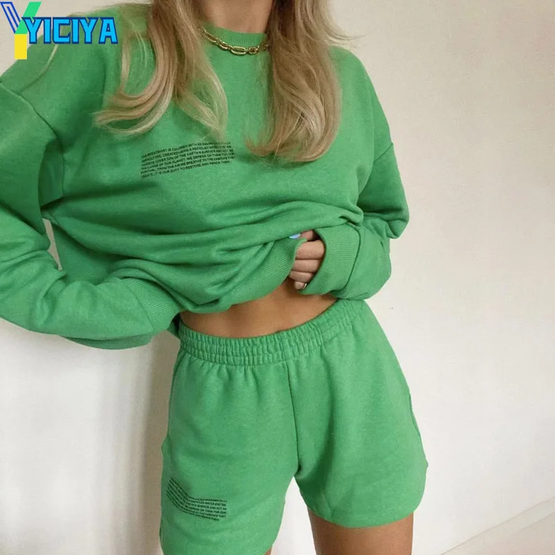 YICIYA Cotton Tracksuit Pullover Sweatshirts And Shorts Women's Two Peice Sets Suit Pants Sportswear Jogging Outfit Summer 2022