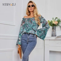 keby zj fashion woman blouses 2022 female clothing vintage long sleeve top shirt casual off the shoulder floral print blouse