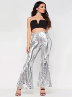 spring autumn women sexy shining sequin flare pants y2k fashion high waist slim bell bottom trousers glitter ladies pants s xl
