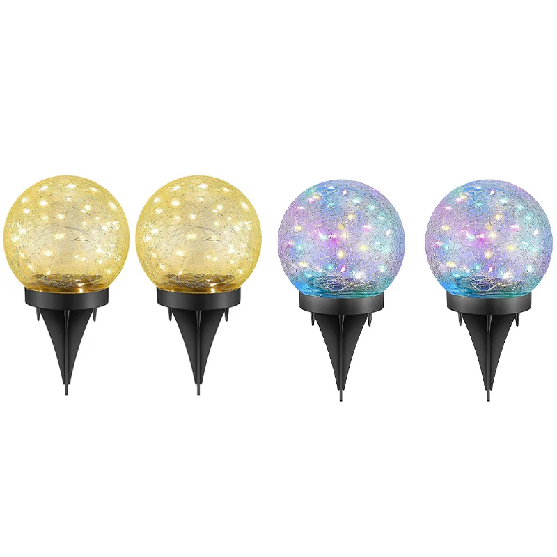 

HOT 2-Pack Garden Solar Lights Decorative, Colored Cracked Glass Globe Lights Outdoor Waterproof Ball Lights
