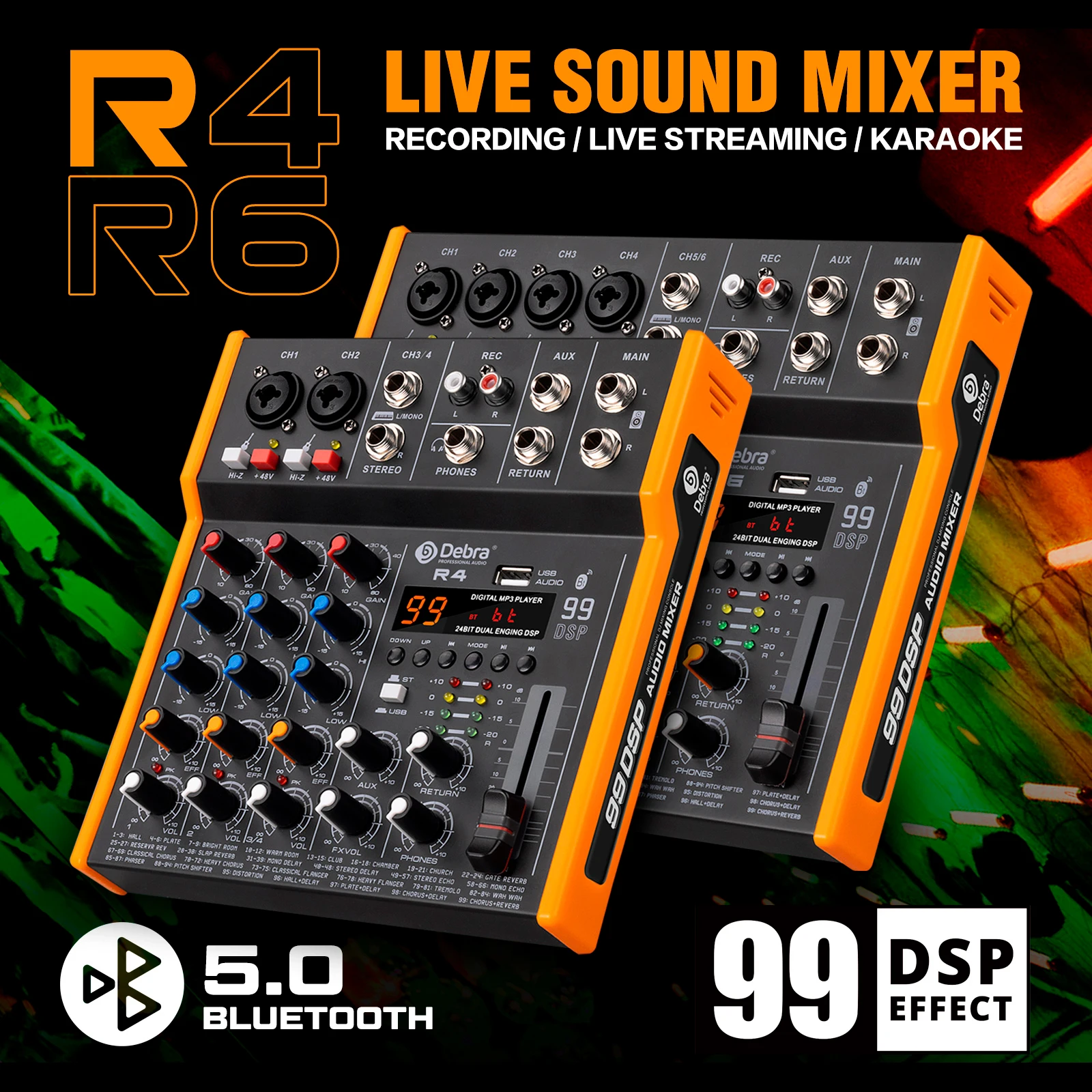 Сценический DJ-контроллер аудиомикшер 99DSP Stereo R4/R6 многофункциональная звуковая