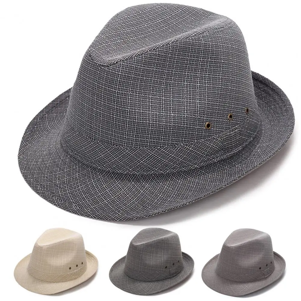 

Hemming Wide Brim Breathable Holes Folding Jazz Hat Mid-aged Men Outdoor Sun Hat Fashion Accessories
