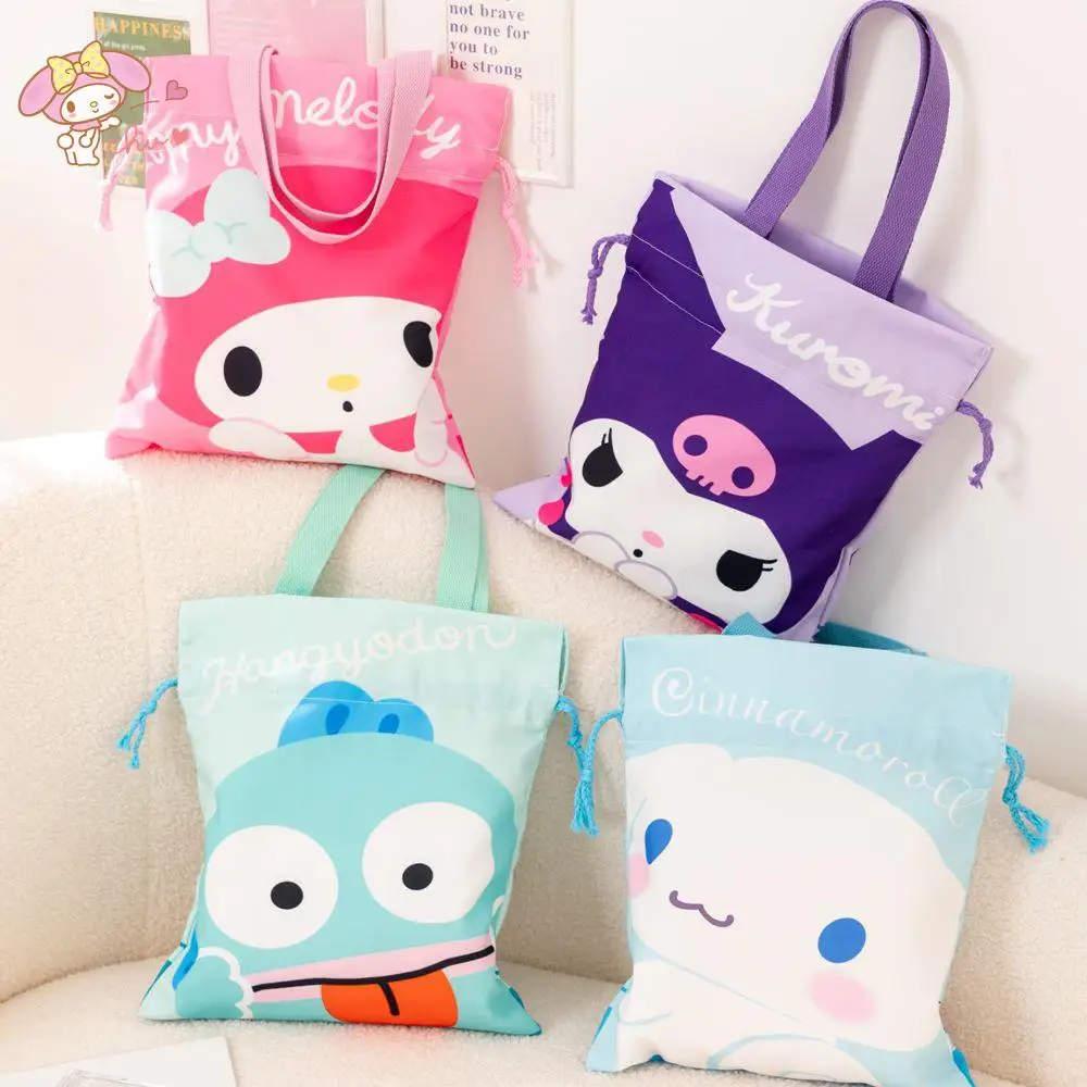 

Anime Sanrios My Melody Canvas Bag Cinnamoroll Hangyodon Kawaii Handbag Storage Bag Shopping Bag Pockets Drawstring Lunch Bag