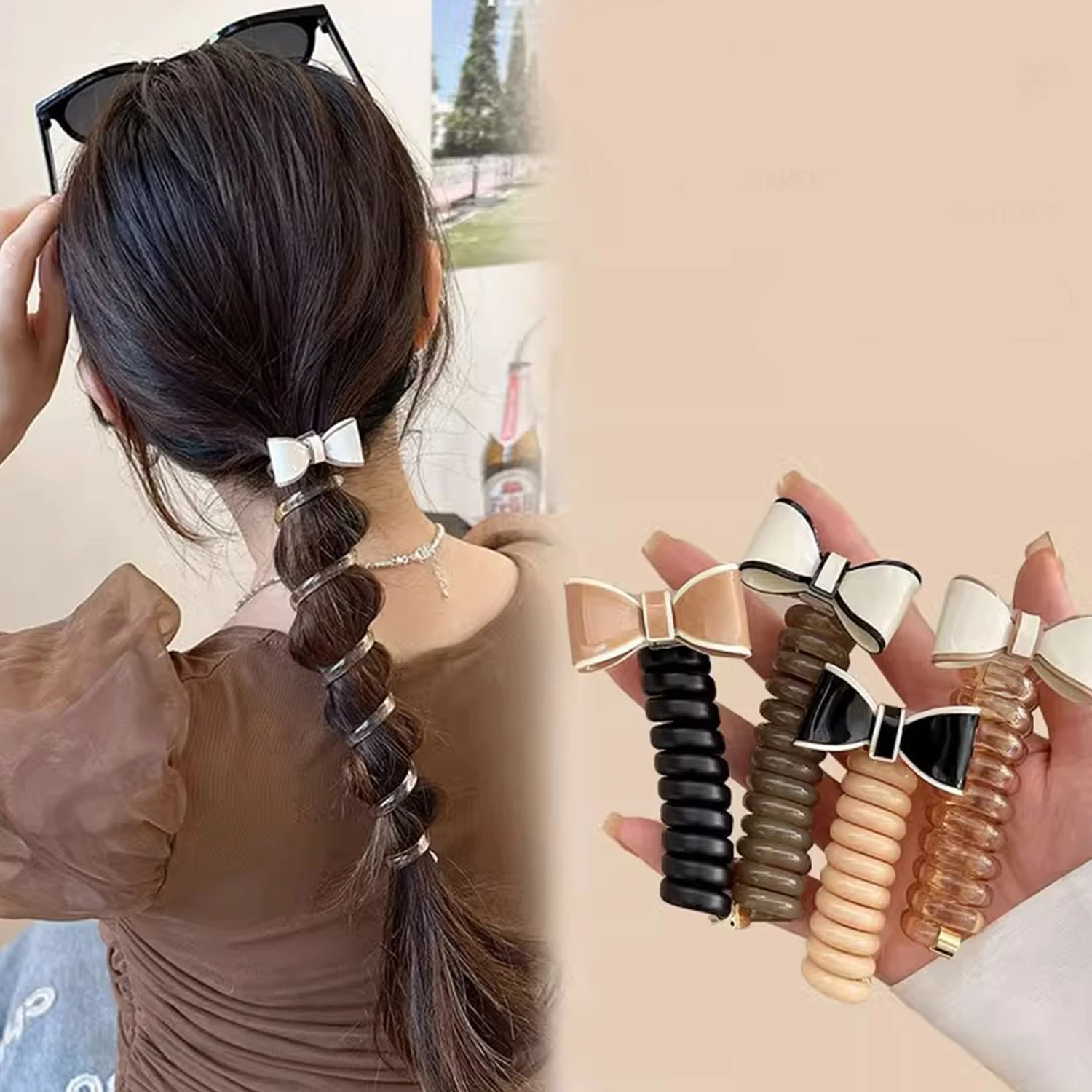 

Y2k Bow Design Ponytail Elastic Hair Bands Rubber Hair Ties Bundle Scrunchies Telephone Wire Hair Accessories Women Headband 1pc