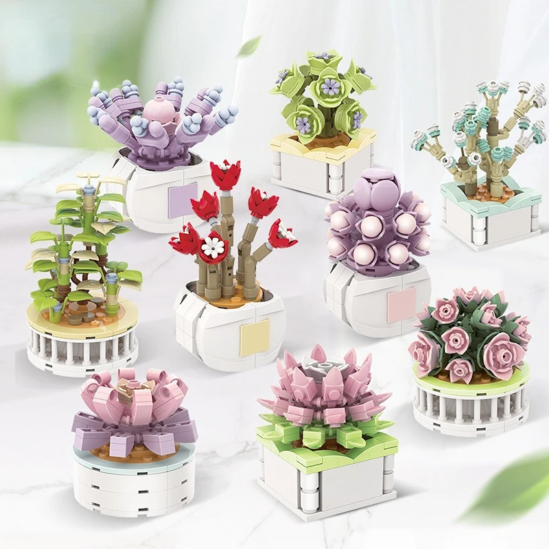 

9style Building Blocks Flowers Pot Eternal Bouquet Bricks Micro 3D Plant Model DIY Simulation Succulent Ornaments for Kids Gifts