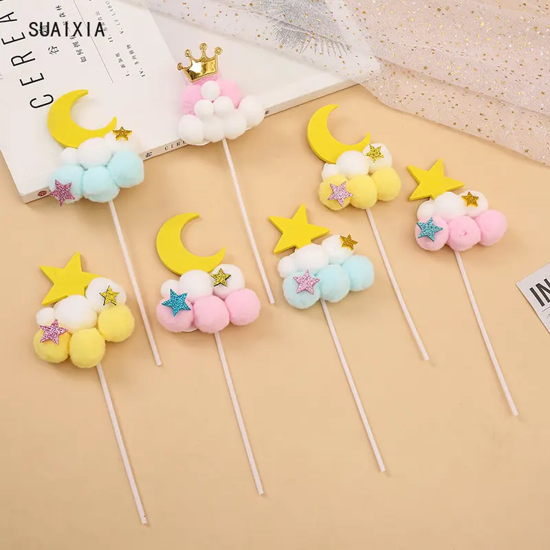 1pcs/bag Mini Star moon Cupcake Toppers Birthday Cake Topper Decorating Picks Kids Wedding Party Decorations Baby Shower Favors