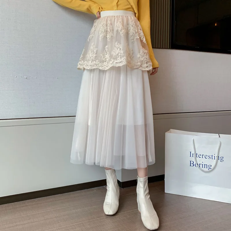 

Skirts Autumn And Winter New High Waist Slim Lace Gauze Sweet Temperament Cake