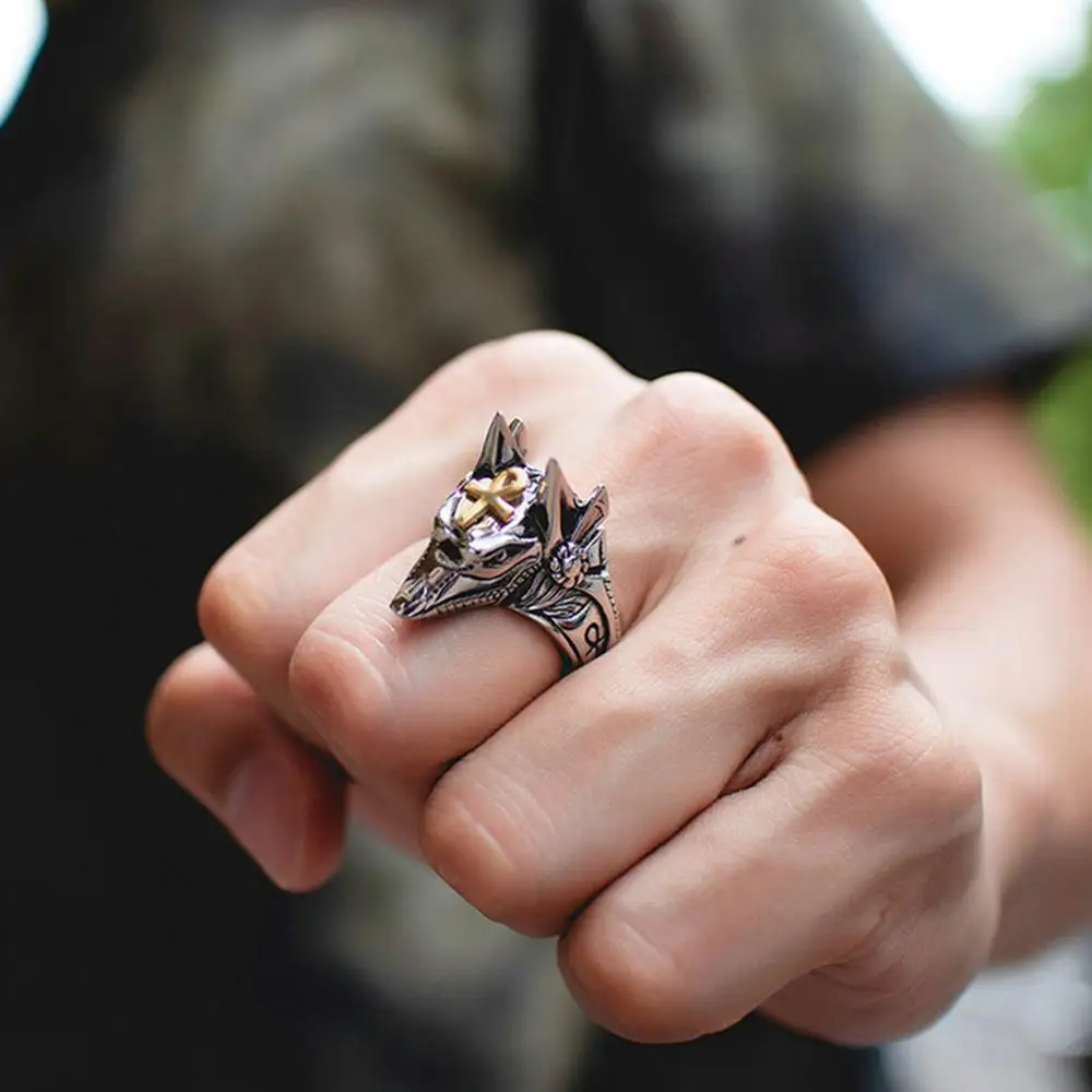 Винтажное кольцо унисекс для мужчин панк анубис египетский крест зверь анти-волк