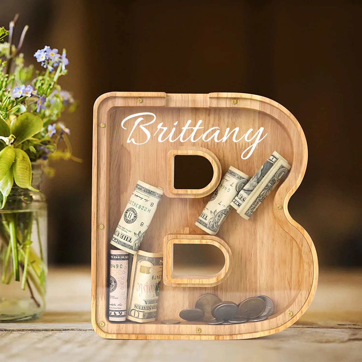 

Personalized Wooden Kids Letter Piggy Bank Custom Name Coin Bank Wood Letter Bank Money Box Birthday Gift