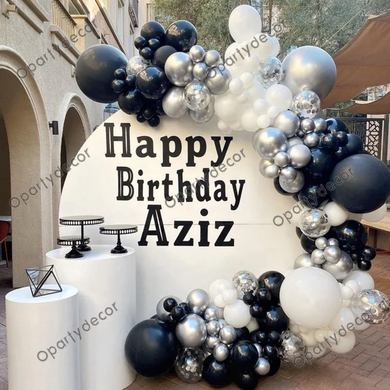 

Black Balloon Garland Arch Kit White Silver Confetti Globos for Wedding Birthday Balloons Baby Shower Decorations Hmoe