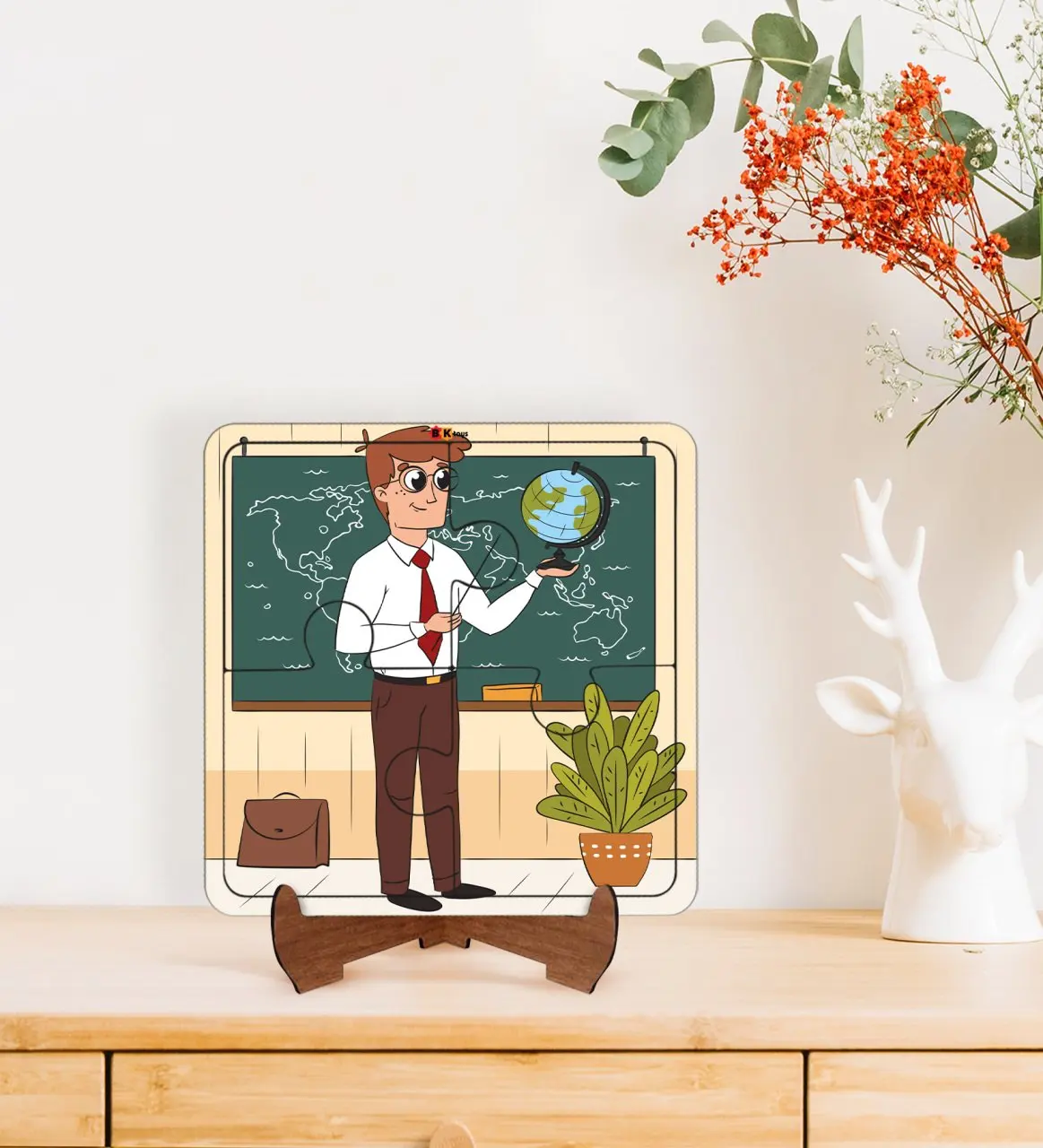 

BK Toys Children For 2 si Educational-Tutorial Wooden 4 in 1 Piece Jigsaw Puzzle Frame Model 56