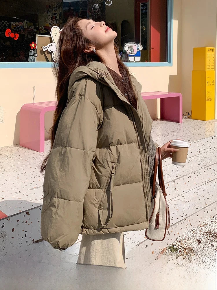 Дизайн с капюшоном цвета хаки свободное пальто хлопковой подкладкой верхняя