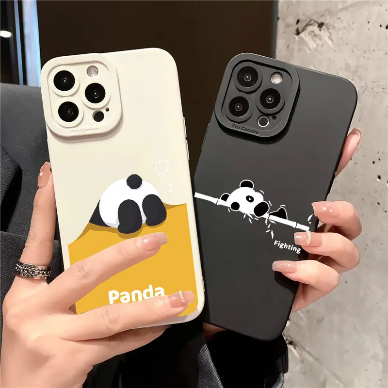 

Cute Panda Climbing Bamboo Appreciate The Scenery Phone Case For iPhone 12 13 11 14 Pro Max 8 7 Plus X XR XS Soft Silicon Cover