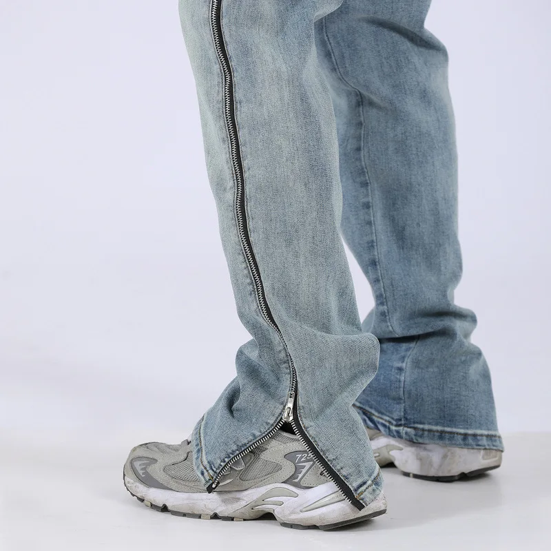 Men's Jeans American Street Retro Old Washed Zipper Jeans Men's Loose Slim Pants High Street Hiphop Trend INS Hot Sale HIP HOP