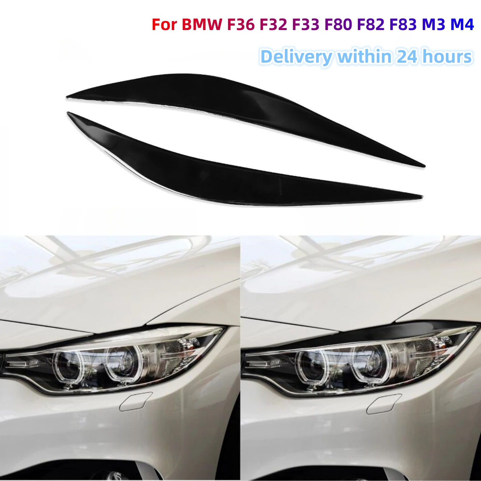 

For BMW F36 F32 F33 F80 F82 F83 M3 M4 Piano Black Sticker Car Headlight Eyebrow Eyelid Cover Trim Pegatinas Para Coche Exterior