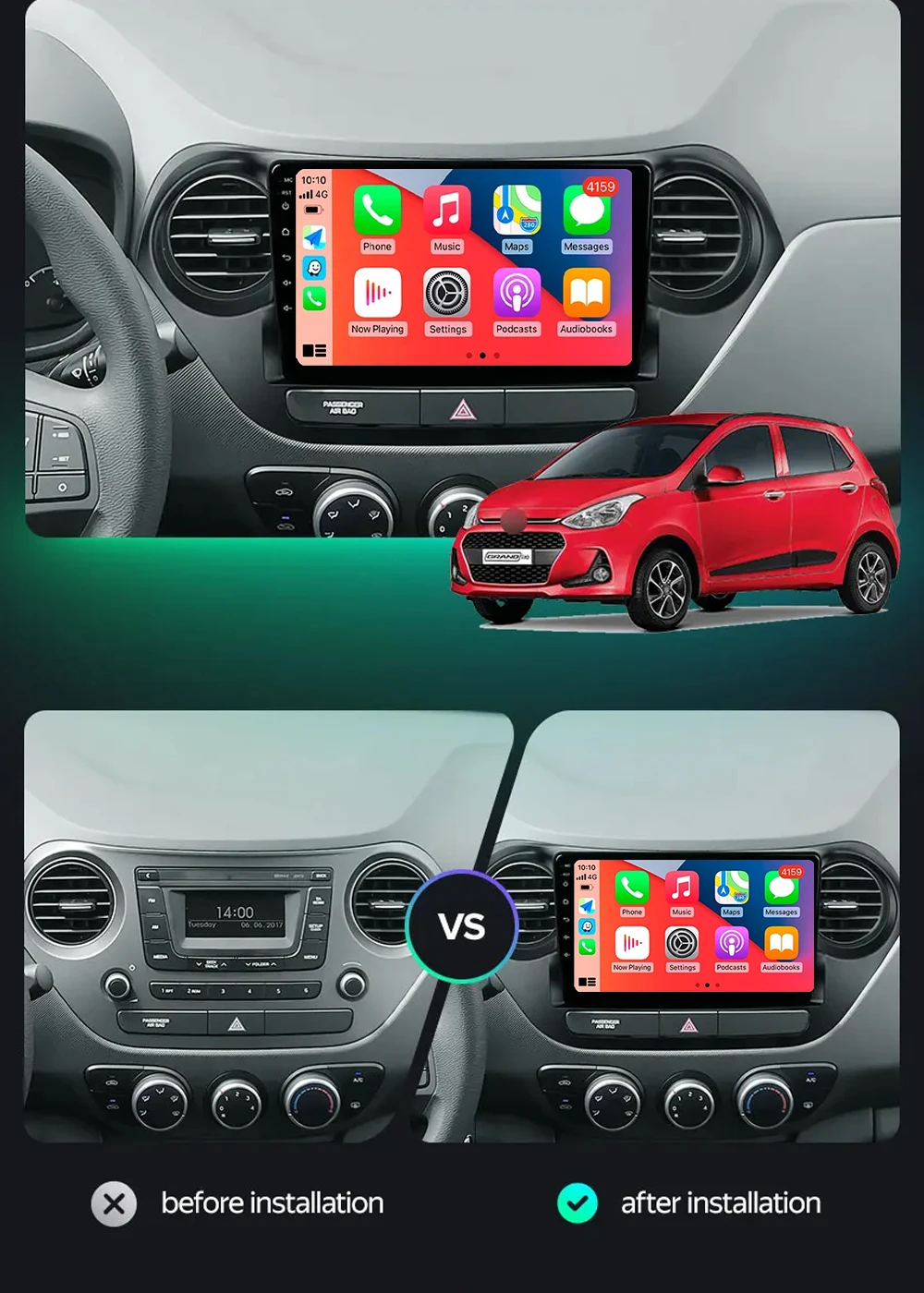 Android 14 Carplay Авто Радио Для Hyundai Grand I10 2013-2016 Навигация GPS Мультимедийный Плеер Стерео