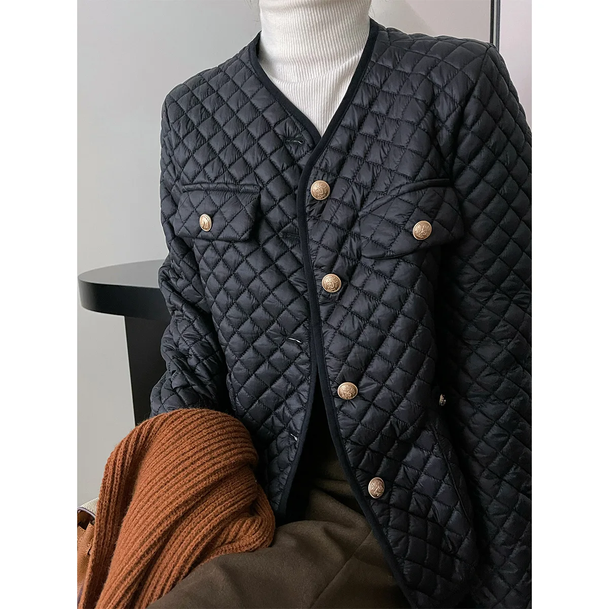 Temperament Cotton Clothing V-Neck Short Section 2022 Winter Celebrity Wind Thin Jacket Female