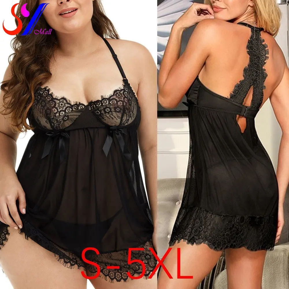 

5XL сексуальное нижнее белье, платье, женский халат, кружевная однотонная свободная ночная рубашка, ночная рубашка, одежда для сна, сексуальное боди, нижнее белье