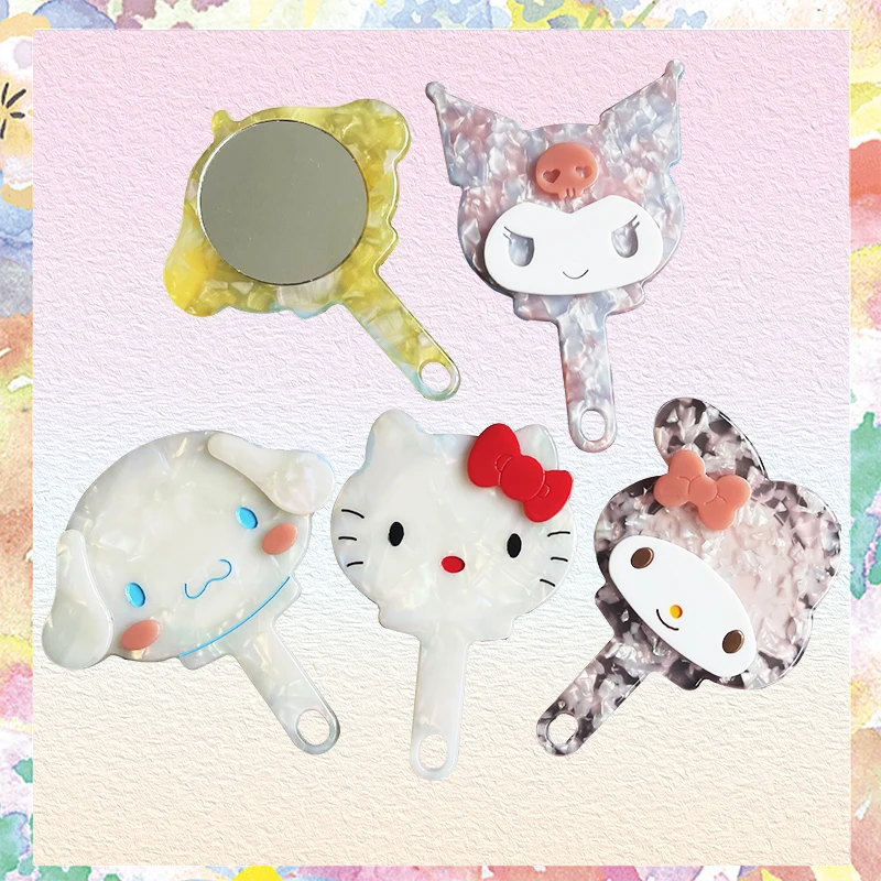 

Sanrioed Acetate Mirror Handheld Kawaii Anime Kuromi My Melody Hello Kitty Portable Cosmetic Mirrors Girlish Cute Girls Gifts