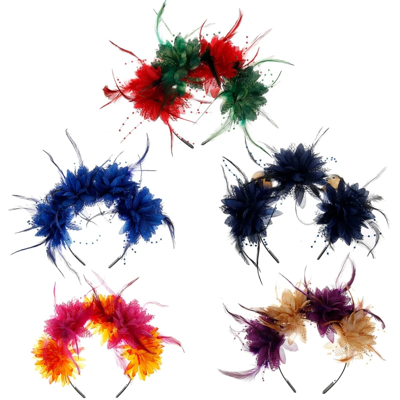 

Punk Flower Shape Headbands Durable Hair Hoops with Feather Headband for Women