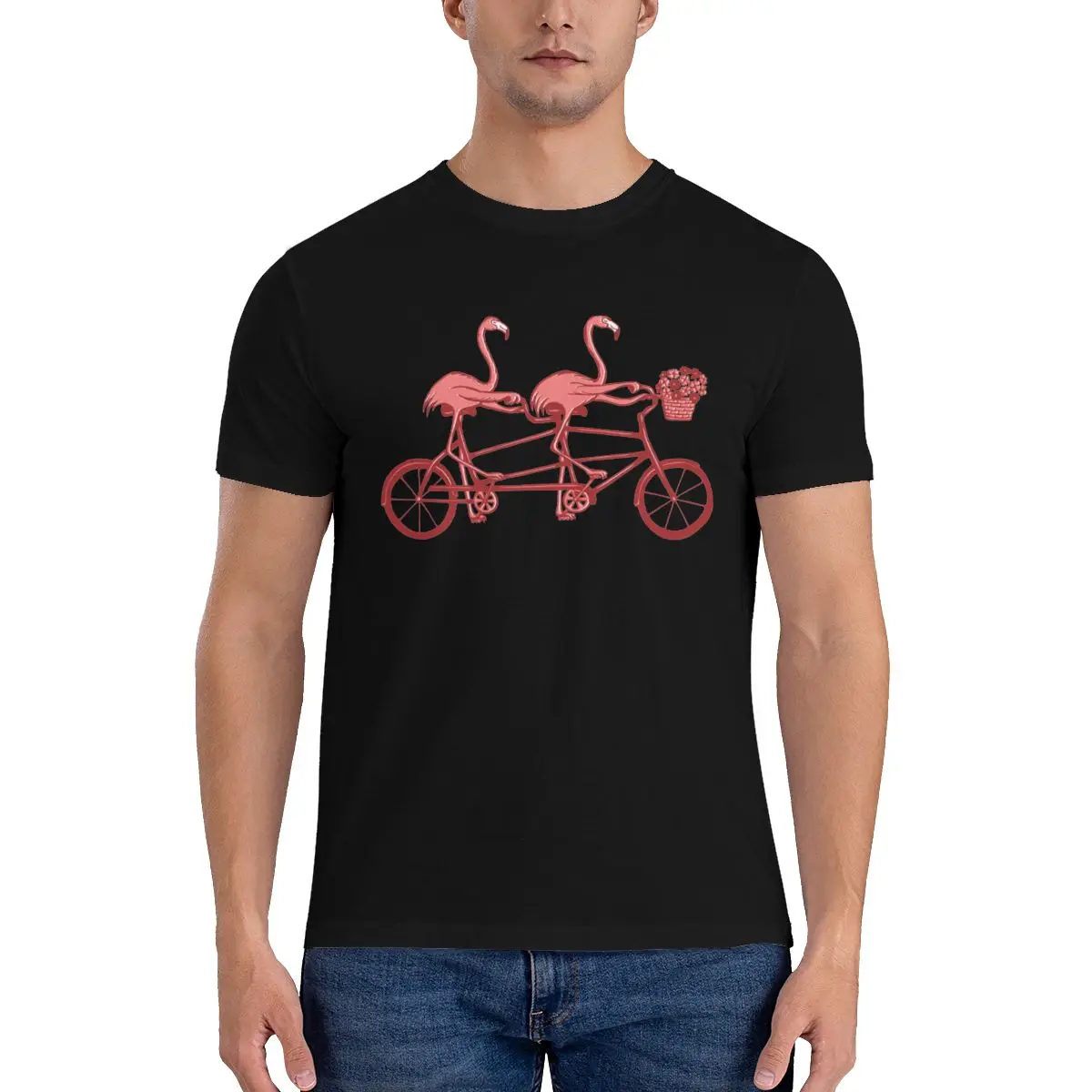 

Розовые Фламинго На тандеме велосипед крутые футболки мужские розовые Ретро Винтажные животные Kawaii Графические футболки с круглым вырезом...